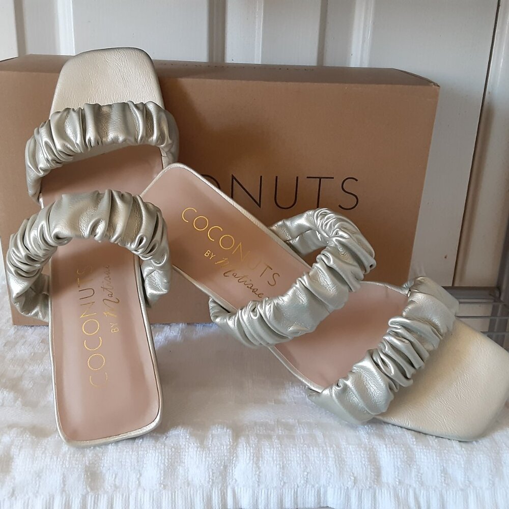 NEW Coconuts by Matisse First Love slip on Metallic Sandal Wedge Mule Square Toe